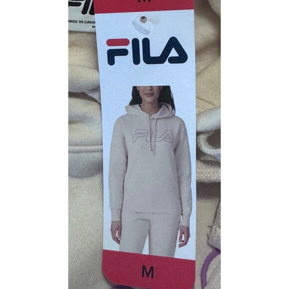 Womens Medium Fila Sand Hooded Sweatshirt With Purple Logo Hoody Pullover Med M - Picture 7 of 10
